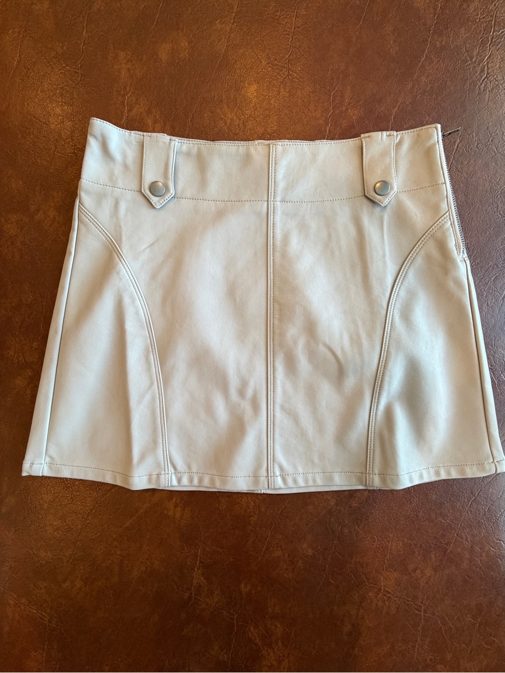 Free People Cream Mini Skirt - Faux Leather A-Line